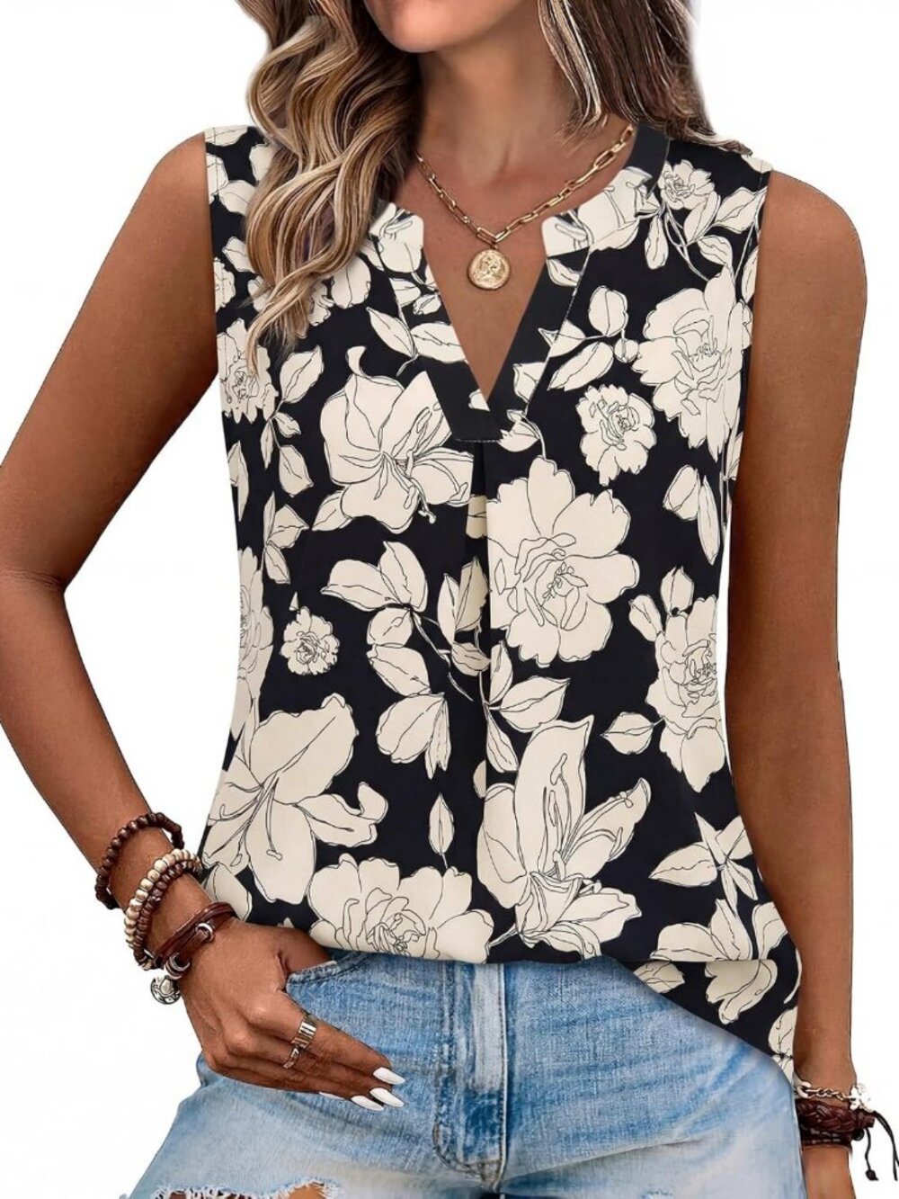 Summer V Neck Sleeveless Tunic Top | Casual Women's Tank Blouse Shirt